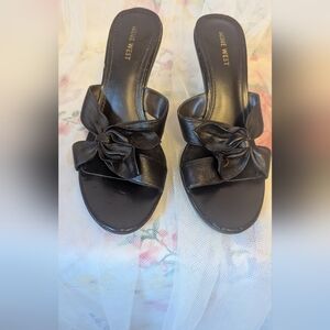 Nine West Brown Genuine Leather Mules With Bow, Size 8M